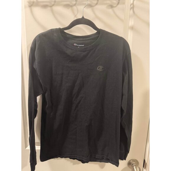 Champion T-Shirt Men's M Black Long Sleeve Logo Embroidered Crew Neck Pullover - Picture 2 of 8